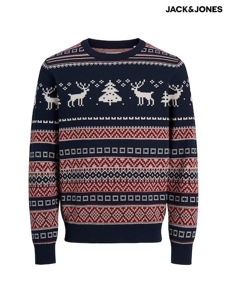 JACK & JONES Blue Christmas Fairisle Crew Neck Knitted Jumper (AK0415) | AED102