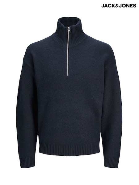 JACK & JONES Blue Knitted Quarter Zip Jumper (AK0419) | €64