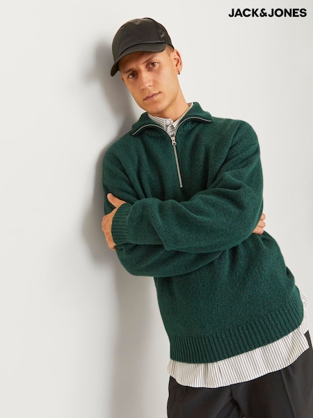 JACK & JONES Green Knitted Quarter Zip Jumper (AK0420) | €27