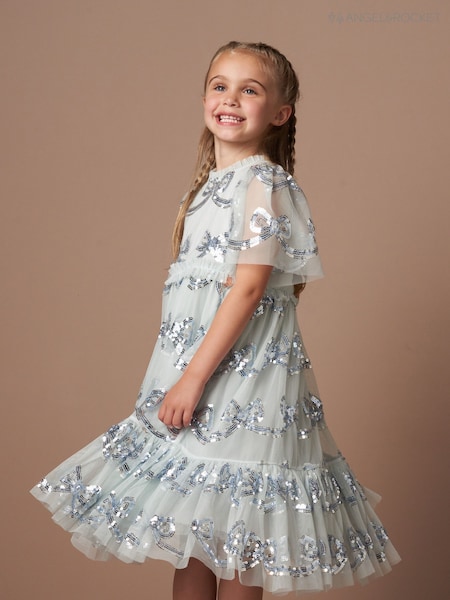 Angel & Rocket Blue Delta Sequin Bow Mesh Dress (AK0642) | €69 - €78