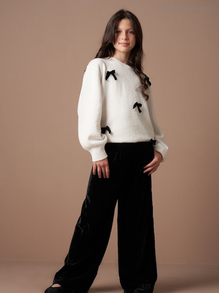 Angel & Rocket Natural Mia Velvet Bow Fluffy Jumper (AK0650) | $48 - $55