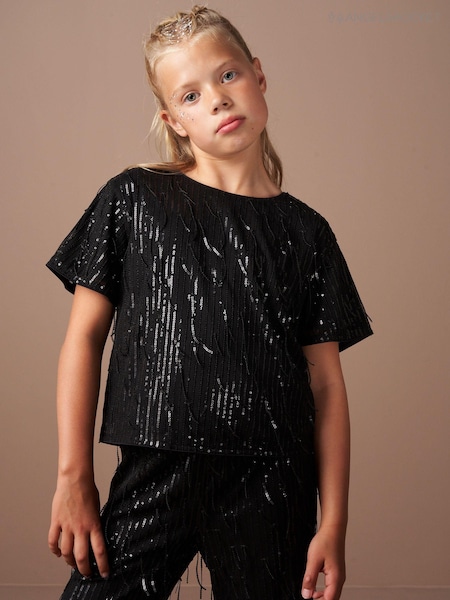 Angel & Rocket Black Sadie Tassel Sequin Top (AK0676) | AED77 - AED89
