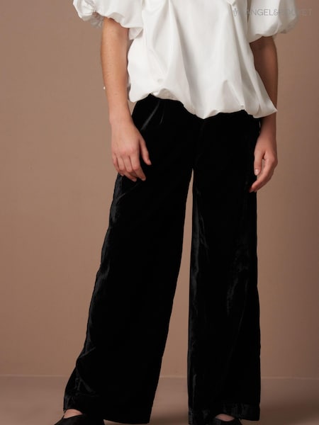 Angel & Rocket Black Sinead Wide Leg Velvet Trousers (AK0680) | AED91 - AED108