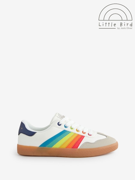 Little Bird by Jools Oliver White Older Gum Sole Trainers with Rainbow Stripe (AK0698) | AED186 - AED210