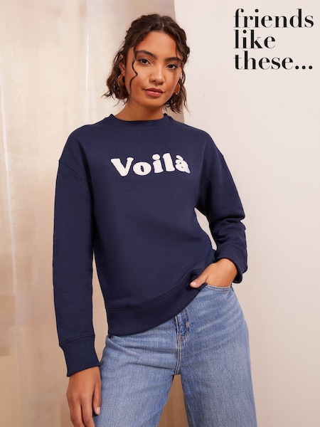 Friends Like These Navy Petite Slogan Graphic Print Sweatshirt (AK0704) | ₪161