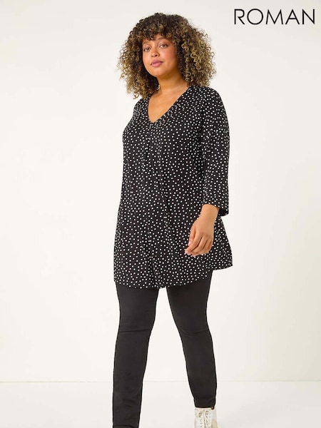 Roman Black Curve V-Neck Spot Print Tunic (AK0726) | €40
