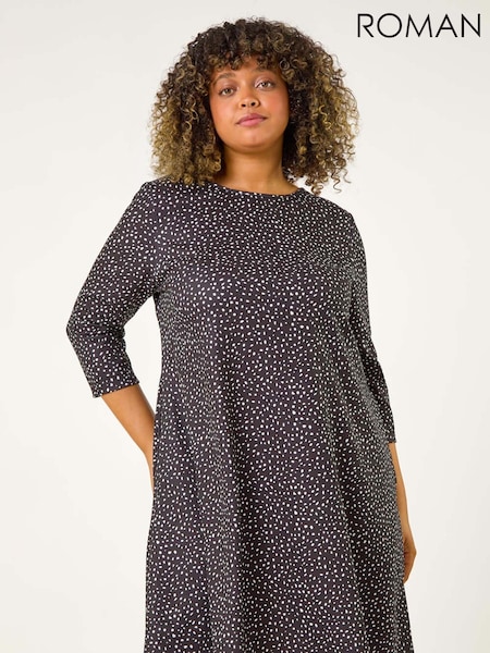 Roman Curve Spot Print Stretch Swing Dress (AK0742) | 313 LEI