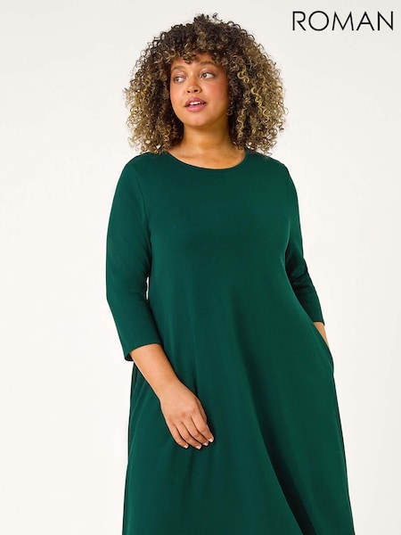 Roman Green Curve Pocket Detail Swing Stretch Dress (AK0753) | R$ 510