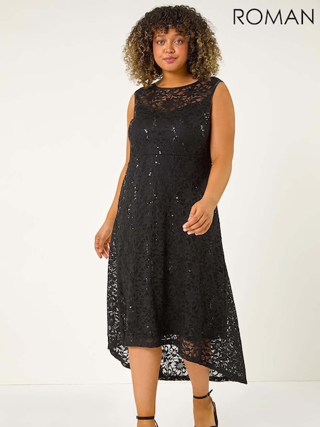 Roman Black Curve Sequin Lace Sweetheart Dress (AK0760) | 267 QAR