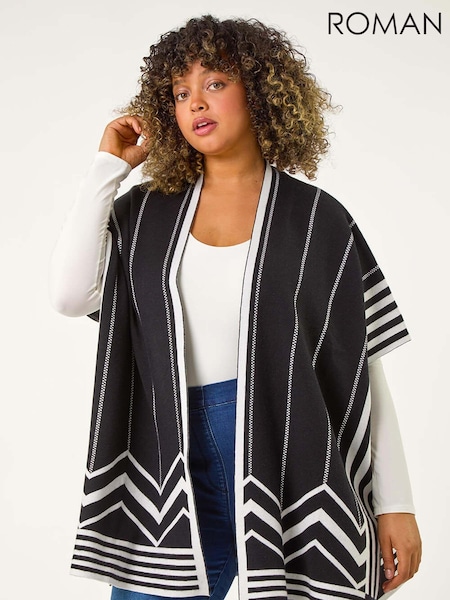 Roman Black Curve Stripe Hem Poncho (AK0766) | 2,523 UAH