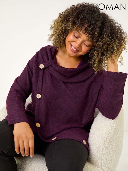 Roman Curve Cowl Neck Button Wrap Top (AK0773) | 57 €