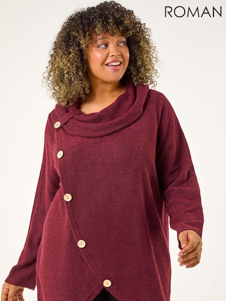 Roman Curve Cowl Neck Button Wrap Top (AK0775) | 57 €