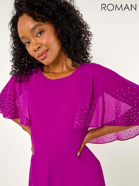 Roman Pink Petite Hotfix Embellished Back Cape Dress (AK0782) | €79