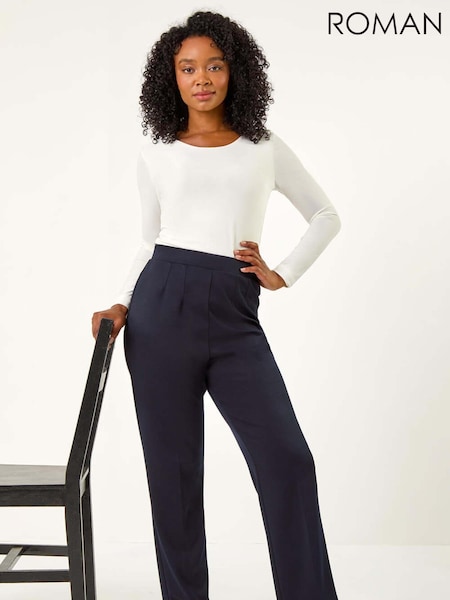 Roman Blue Petite Straight Leg Ponte Stretch Trousers (AK0787) | R$ 385