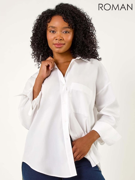 Roman White Petite 100% Cotton Button Up Pocket Shirt (AK0812) | ₪239