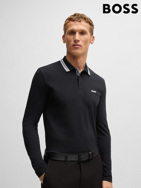 BOSS Blue 100% Cotton Piqué Contrast Logo Polo Shirt (AK0822) | R$ 980