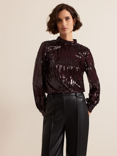 Phase Eight Red Hannah High Neck Sequin Top (AK0841) | €72