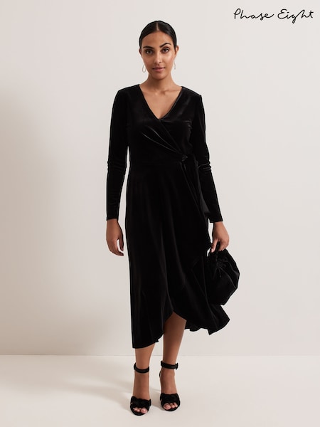 Phase Eight Black Petite Julia Black Velvet Wrap Dress (AK0851) | €106