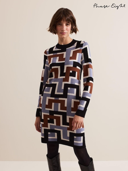 Phase Eight Black Brianna Jacquard Tunic Knitted Dress (AK0853) | AED485