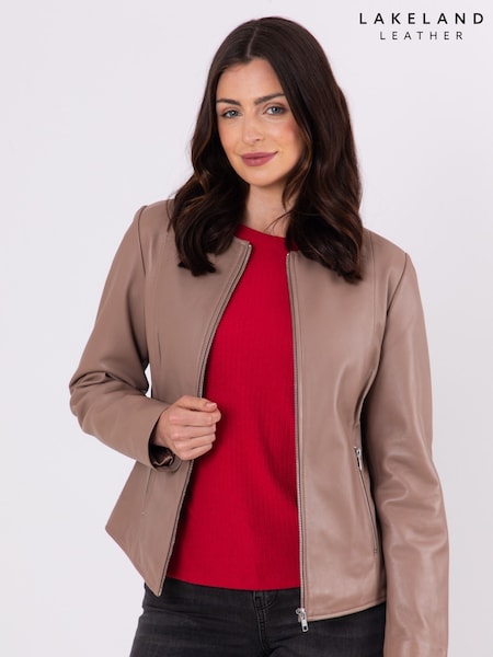 Lakeland Leather Taupe Crosby Collarless Leather Jacket (AK0885) | €253