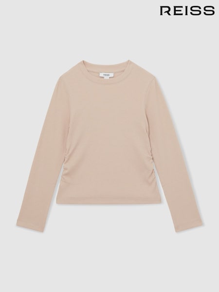 Tostado - Reiss Trina Cotton-Jersey Ruched Long-Sleeve T-Shirt (AK0898) | 25 €