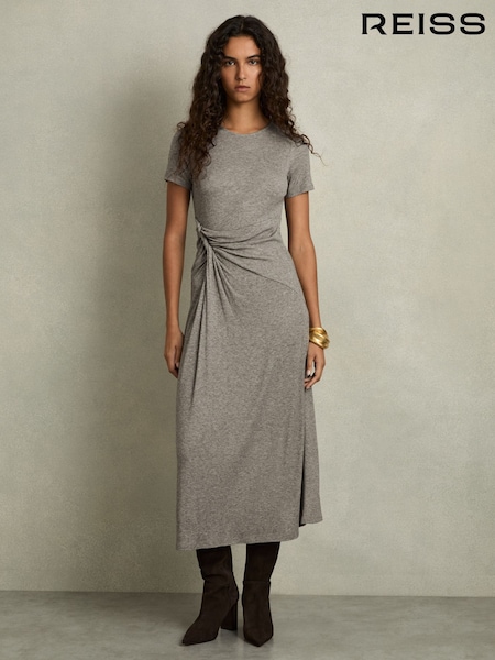 Reiss Grey Hadley Jersey Twist-Detail Midi Dress (AK0914) | €89