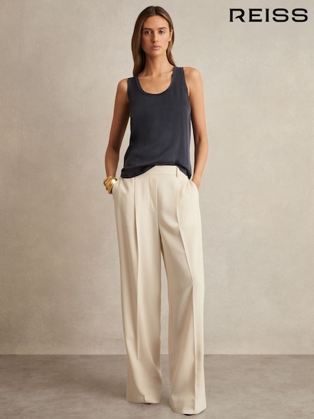 Reiss Cream Eden Petite Elasticated-Waist Wide-Leg Twill Trousers (AK0915) | €185