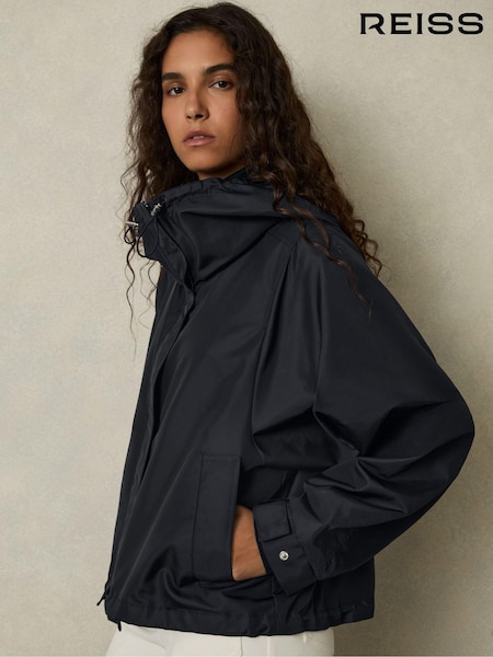 Reiss Navy Rhea Technical Water-Repellent Hooded Jacket (AK0923) | €360