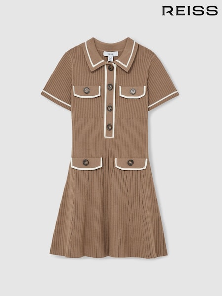 Reiss Brown Sofia 13-14 yrs Rib-Knit Button-Down Dress (AK0939) | kr1 564