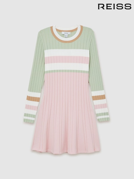 Reiss Pink Polly 13-14 yrs Colour-Block Rib-Knit Skater Dress (AK0957) | €99
