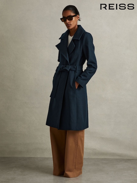 Reiss Rae Wool Blend Belted Double Breasted Coat With Cashmere (AK0960) | €595