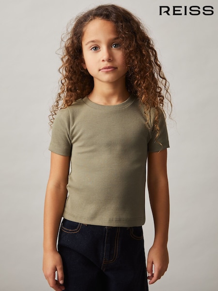 Caqui - Reiss Victoria Cotton-Jersey Ribbed Short-Sleeve T-Shirt (AK0963) | 15 €