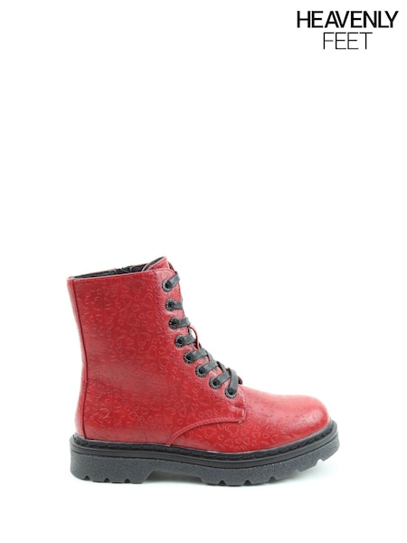 Red - Heavenly Feet Justina2 Emboss Hearts Mid Boots