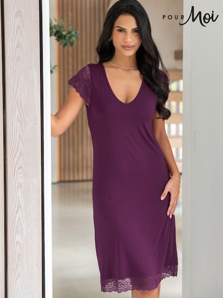 Pour Moi Purple Bamboo Jersey Lace Secret Support Midi Chemise (AK0990) | R$ 365