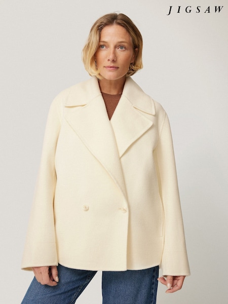 Jigsaw White Wool Double Faced Short Coat (AK1000) | ₪1,383