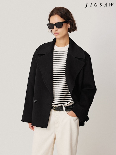 Jigsaw Black Wool Double Faced Short Coat (AK1006) | ₪1,383