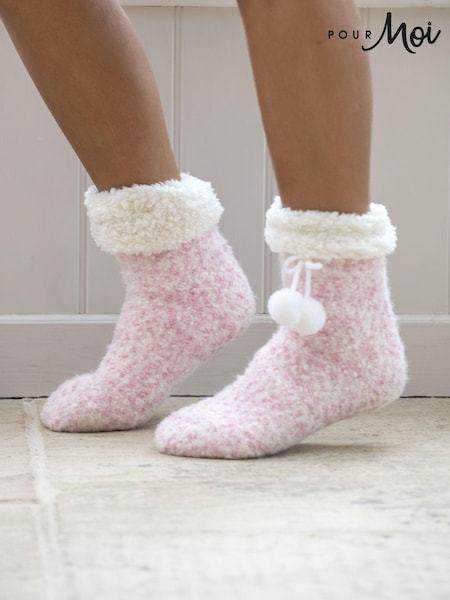 Pour Moi Pink Cosy Cable Knit Lined Slippers Socks (AK1026) | €26