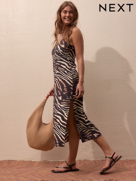 Black/Animal Midi Slip Summer Dress (AK1045) | €42