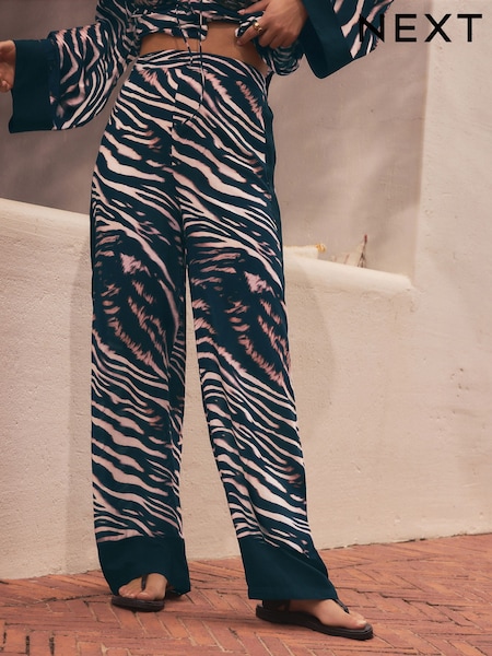 Black/Animal Wide Leg Trousers (AK1052) | $56
