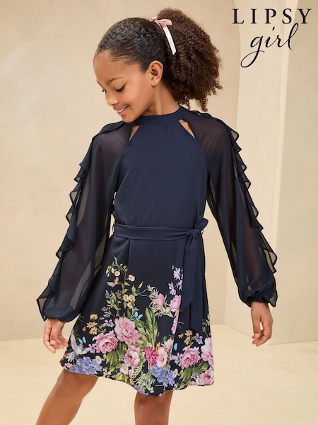 Lipsy Floral Placement Print Long Sleeve Dress (5-16yrs) (AK1410) | ‏210 د.إ.‏ - ‏ 256‏ د.إ.