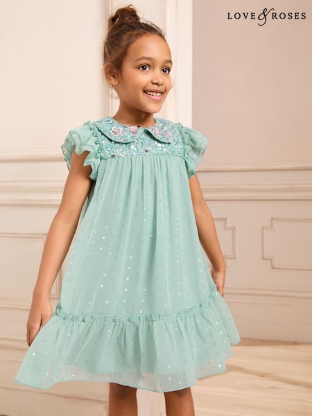 Love & Roses Sequin Collar Occasion Dress (3-12yrs) (AK1438) | 357 LEI - 417 LEI