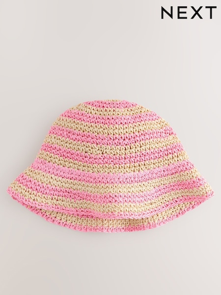 Pink/Cream Straw Cloche Bucket Hat (3mths-16yrs) (AK1498) | €13 - €18