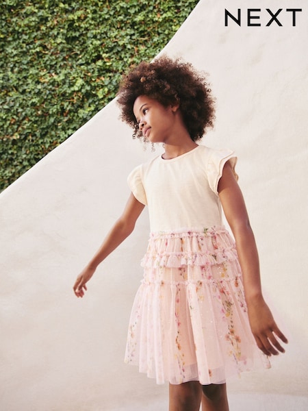 Pink Floral Tiered Mesh Skirt Dress (3-12yrs) (AK1624) | AED122 - AED142