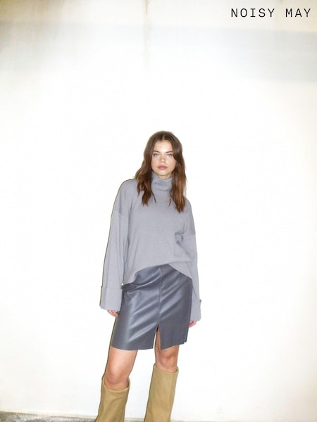 NOISY MAY Grey PU Faux Leather Mini Skirt (AK1631) | 54 QAR