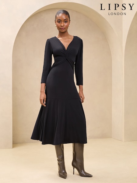 Negro - Lipsy V-neck Twist Underbust Jersey Midi Dress (AK1637) | 76 €