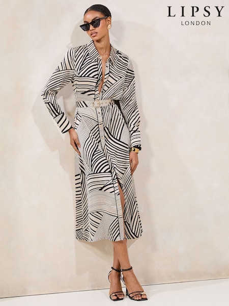 Lipsy Monochrome Petite Midi Long Sleeve Button Through Shirt Dress (AK1657) | €76