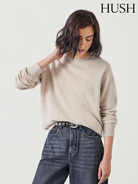Hush Cream Ivy Fine Merino Crew Jumper (AK1673) | ₪453