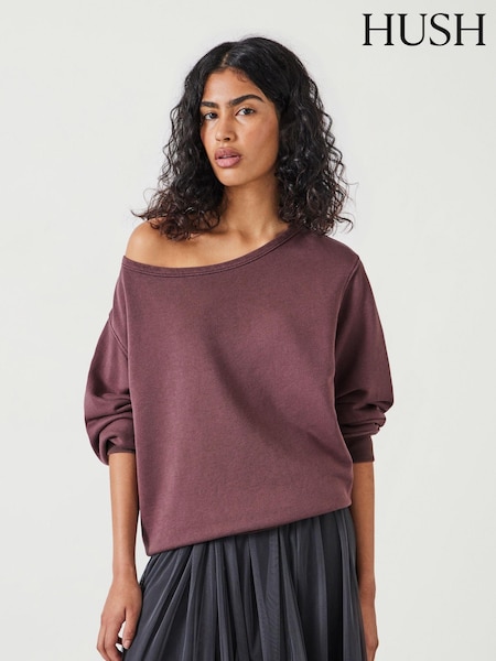 Hush Brown Josie Relaxed Raw Edge Hem 100% Cotton Sweatshirt (AK1699) | €40