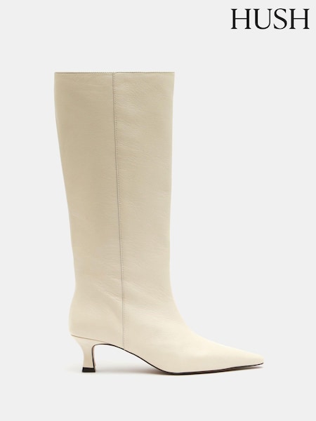Hush Cream Katlynn Leather Kitten Heel Knee High Boots (AK1704) | AED728