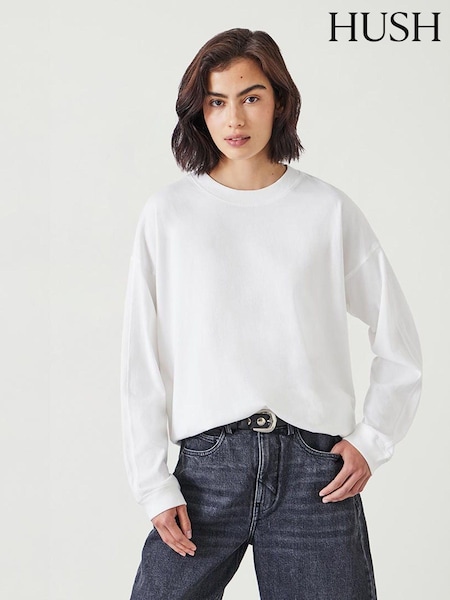 Hush White Flo Oversized Long Sleeve 100% Cotton T-Shirt (AK1710) | $79
